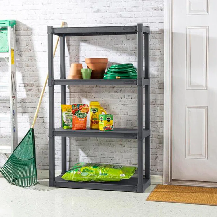 Sterilite Plastic Indoor Outdoor 4 Shelf Durable Shelving Unit, Gray<!-- --> <!-- -->(Set of 2)