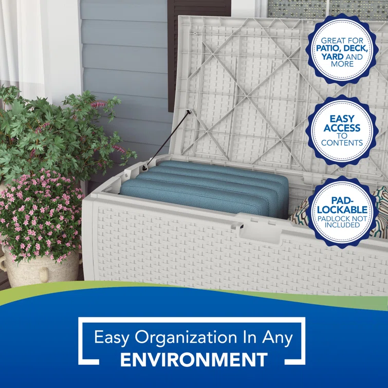 Suncast 50'' W 99 Gallons Water Resistant Resin Lockable Deck Box in White