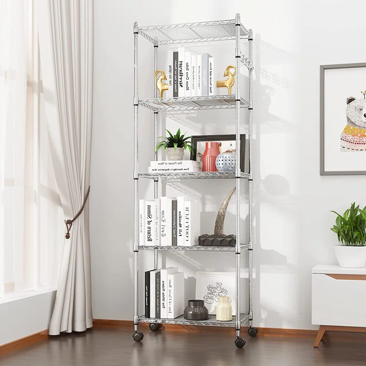 Westbrooke 71'' H x 24'' W Height -Adjustable Storage Chromed Wire Shelving Unit with Wheels Hooks