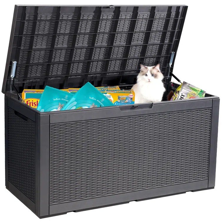 FRUITEAM 100 Gallons Gallon Water Resistant Resin Lockable Deck Box in Dark Gray