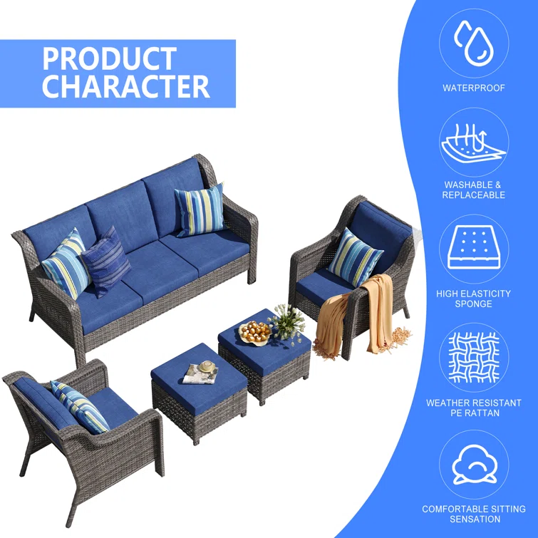 Travor 3 Piece Patio Set Rattan Outdoor Furniture Set with Cushions