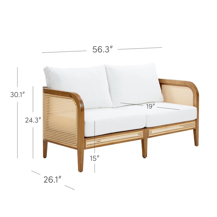 4-Piece Conversation Patio Set, Bohemian Wooden Outdoor Loveseat And Chairs With Cushions