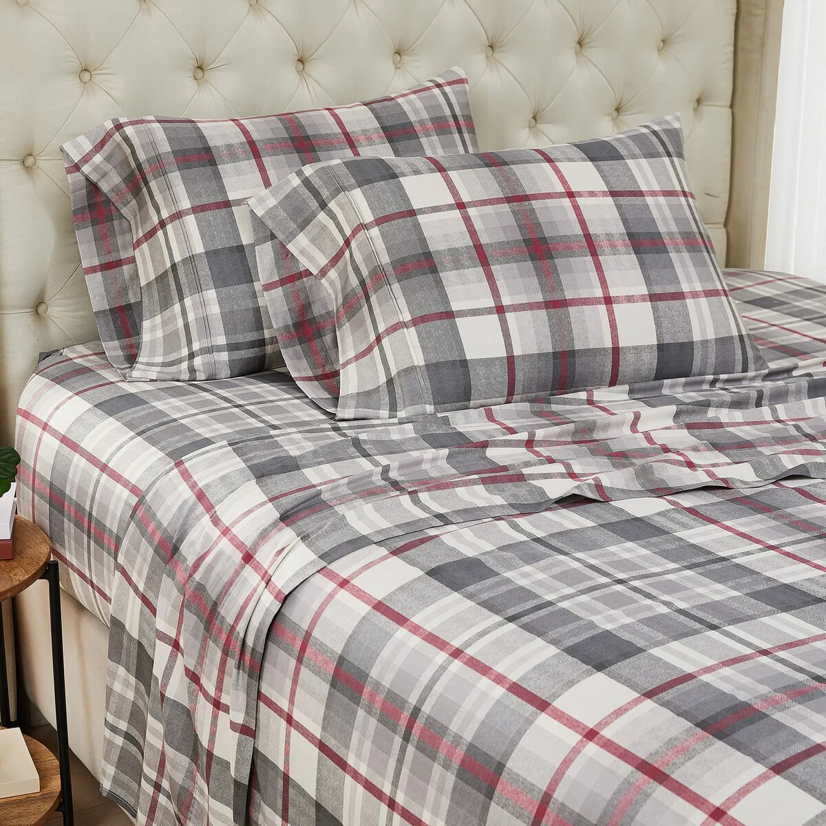 Highland 300 Thread Count Cotton Extra Deep Pocket Plaid 4-piece Bed Sheet Set