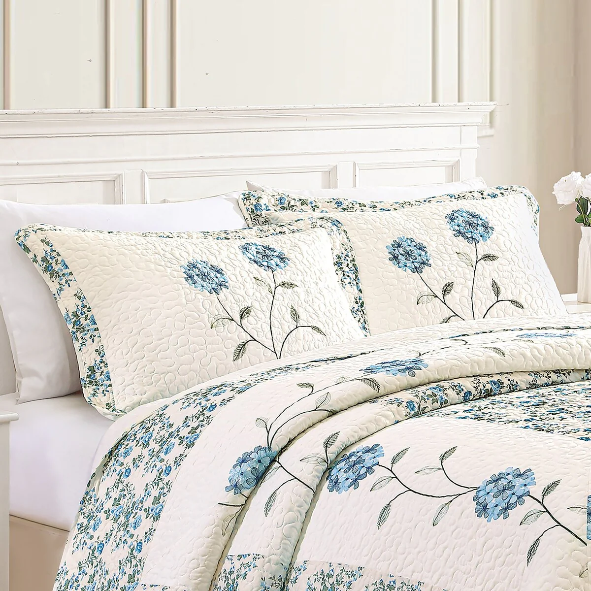 Embroidered Carnation Design Quilted Pillow Sham