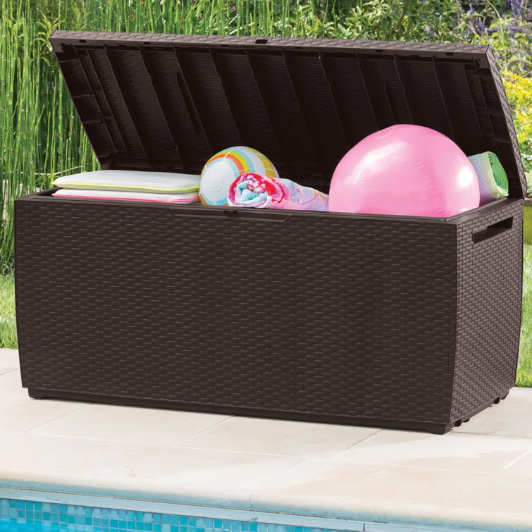 Keter Capri 80 Gallon Durable Resin Outdoor Storage and Organization Deck Box Ideal For Garden Patio Furniture and Supplies, Brown