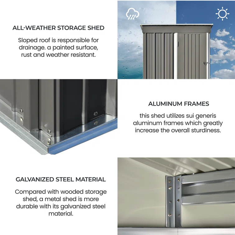 5 ft. W x 3 ft. D Aluminum Lean-to Storage Shed