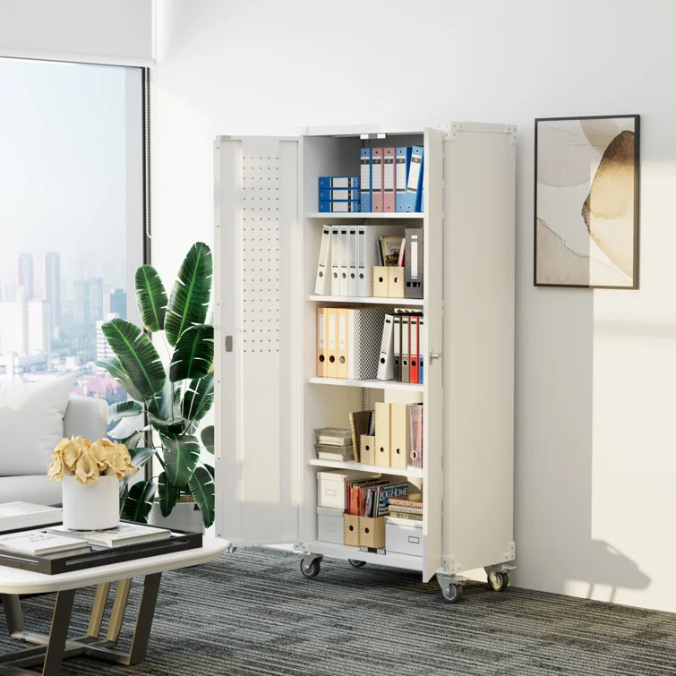 72" H x 31.5" W x 16.5" D Metal Storage Cabinet with Lockable Doors and Shelves