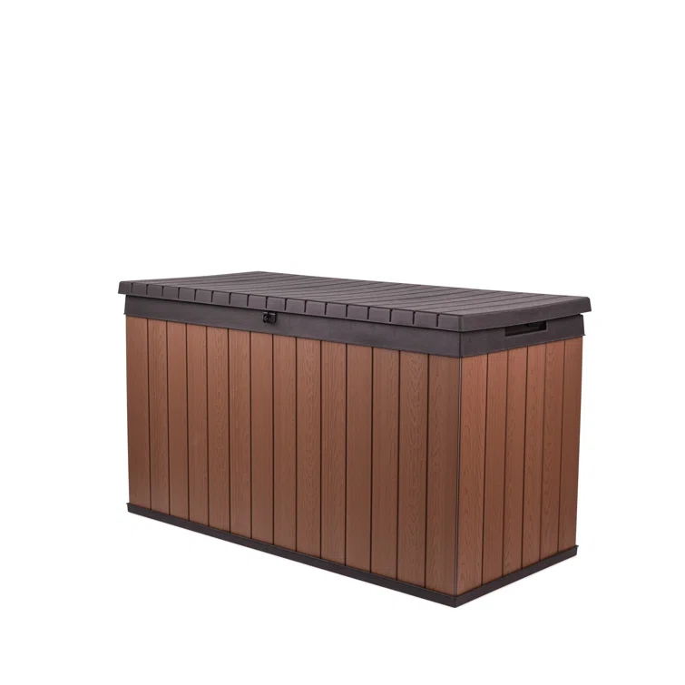 Keter Darwin 150 Gallon Durable Resin Outdoor Storage and Organization Deck Box Ideal For Garden Patio Furniture and Supplies, Brown