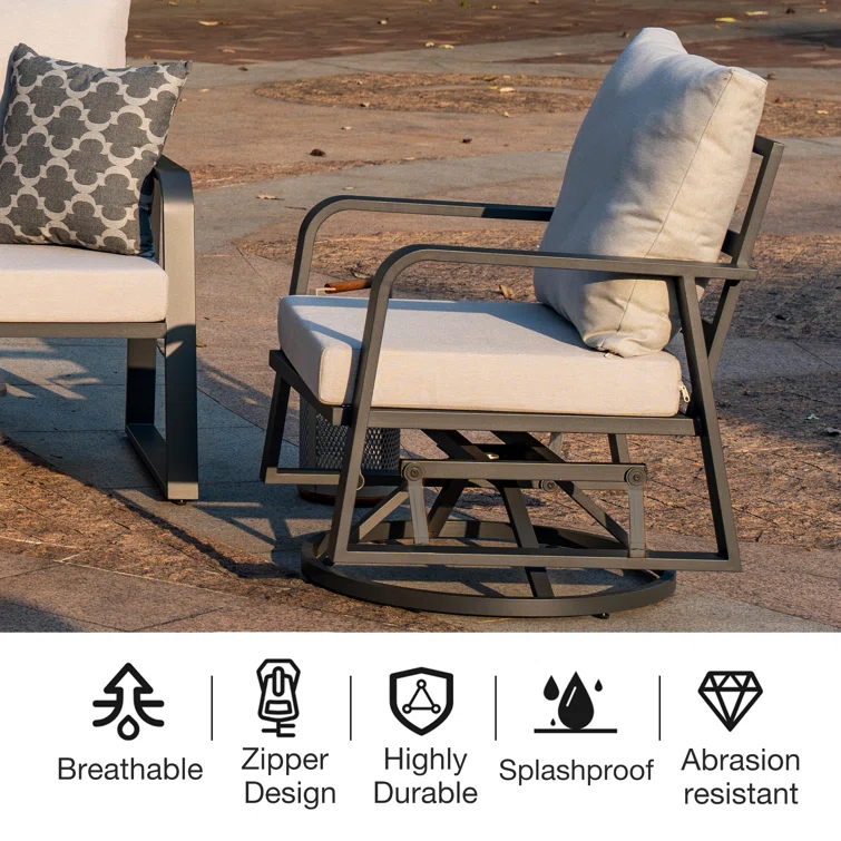Ithnan 5 - Person Silver Gray Aluminum Outdoor Seating Group with Cushions