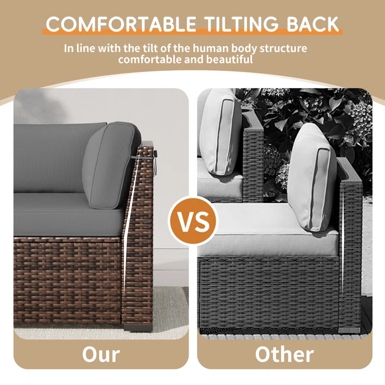 6 person Rattan Sectional Seating Group with Cushions