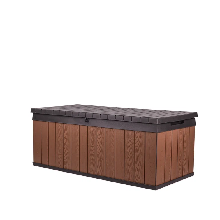 Keter Darwin 100 Gallon Durable Resin Outdoor Storage and Organization Deck Box Ideal For Garden Patio Furniture and Supplies, Brown