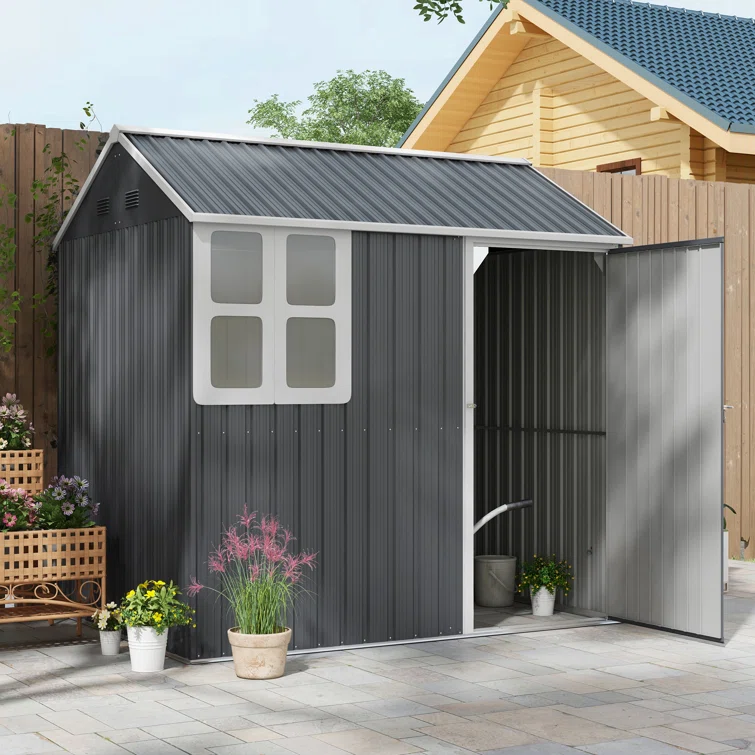 7 ft. 1 in. W x 5 ft. 8 in. D Metal Garage Shed