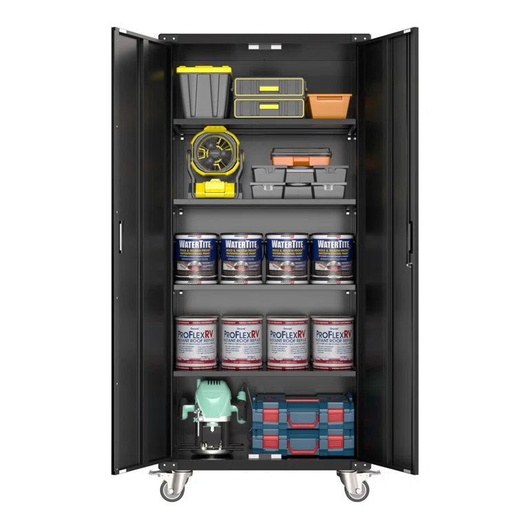 Ikira 72"H x 31.5"W x 16.5" D Metal Garage Tool Storage Cabinet, Four Shelves Are Adjustable