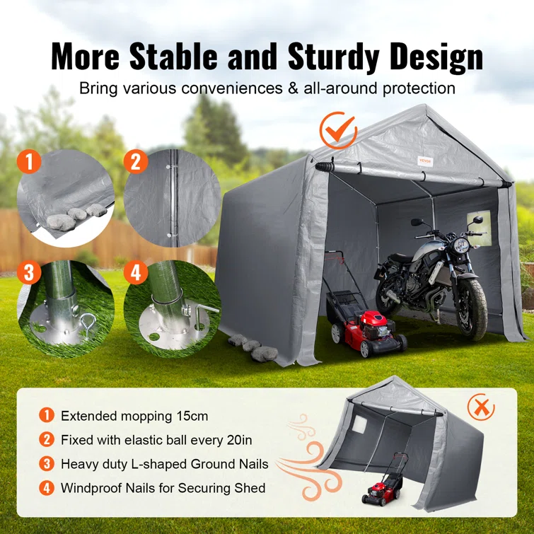 Heavy Duty 7 ft. W x 12 ft. D Polyethylene Portable Storage Shed