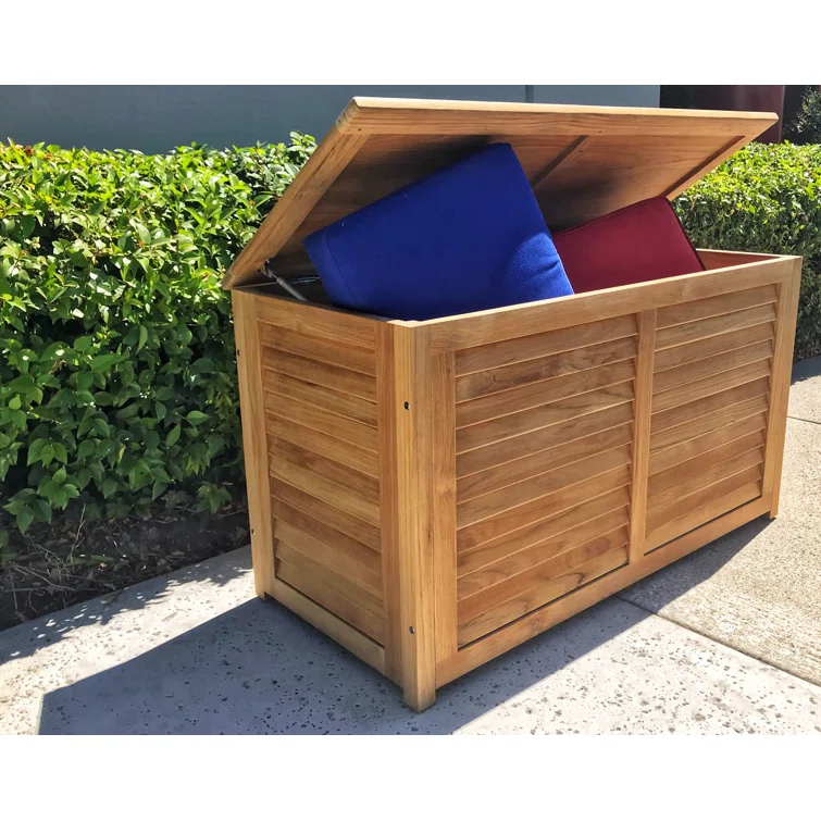 Rosecliff Heights Wickenburg 47.64'' W Water Resistant Solid Wood Teak Deck Box in Natural Blonde
