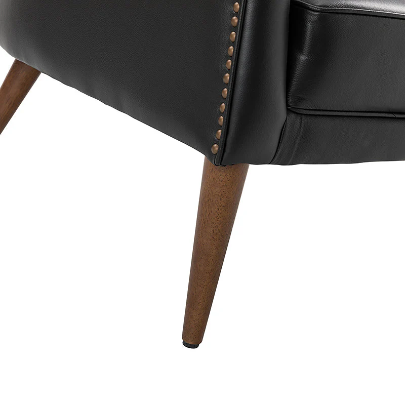 Casio Genuine Leather Wood Legs Accent Barrel Chair for Living Room