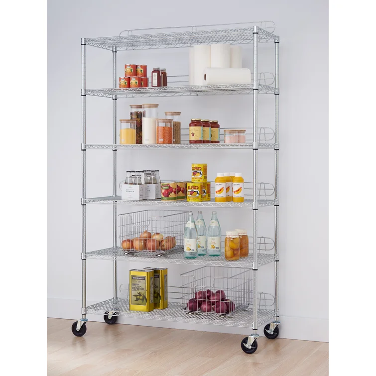 48" W x 18" D x 72" H 6 Tier Wire Shelving with Backstands and Wheels