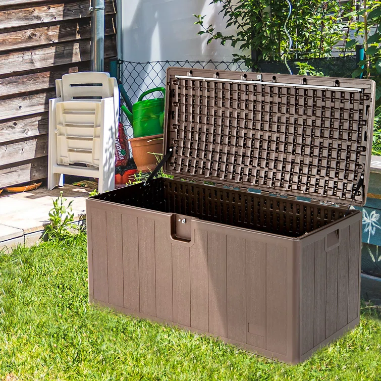 Costway 50.5'' W 105 Gallons Water Resistant Resin Lockable Deck Box in Brown