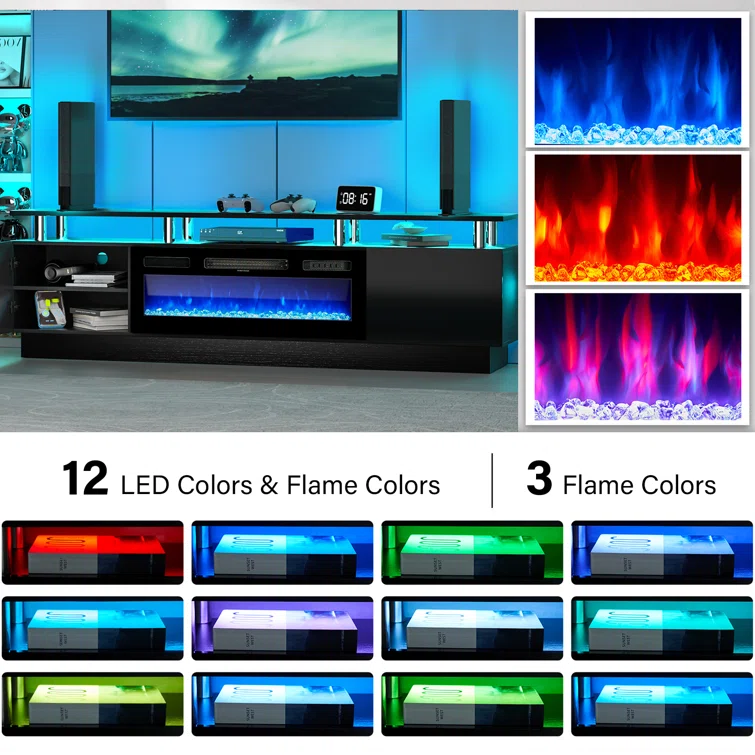 Keely 70'' TV Stand for TVs up to 80'' with Electric Fireplace and Adjustable Shelves