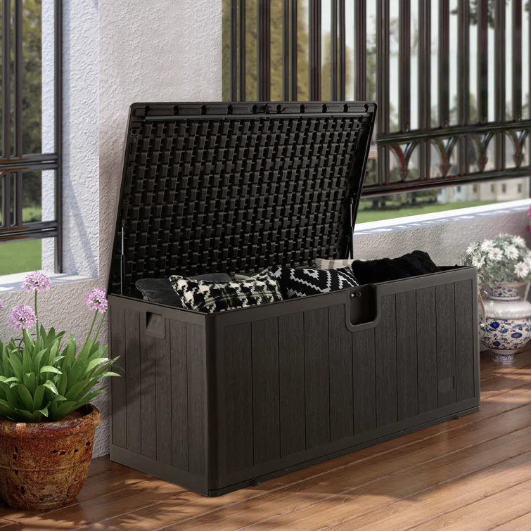 Costway 59'' W 130 Gallons Lockable Deck Box in Brown