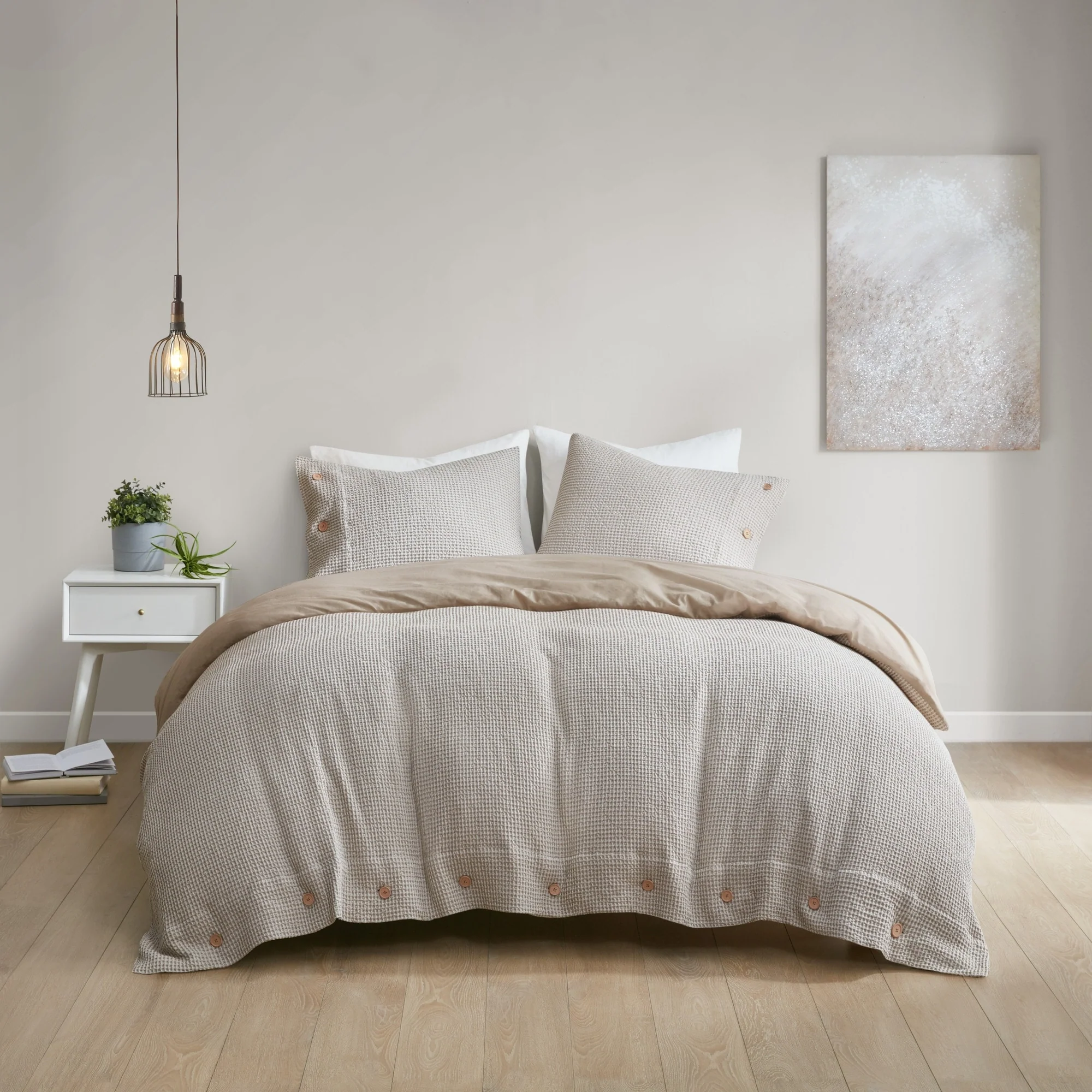 Adalyn 4 Piece Cotton and Rayon from Bamboo Blend Waffle Weave Comforter Cover Set w/removable insert by Clean Spaces