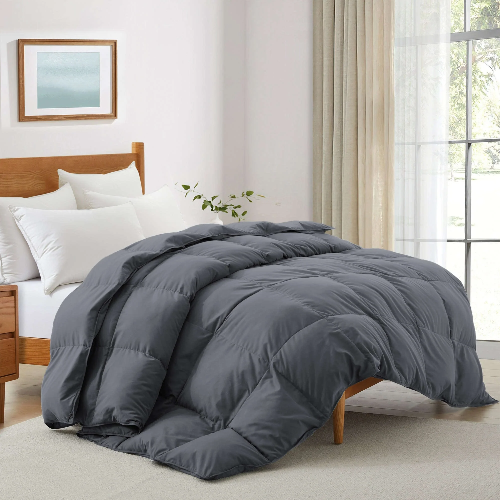 All-Season Medium Warmth White Goose Down Comforter with Premium Fabric