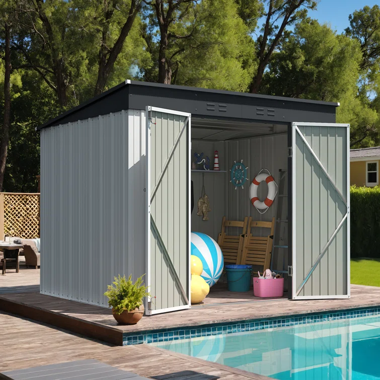 8ft. W x 6 ft. D Metal Vertical Storage Shed