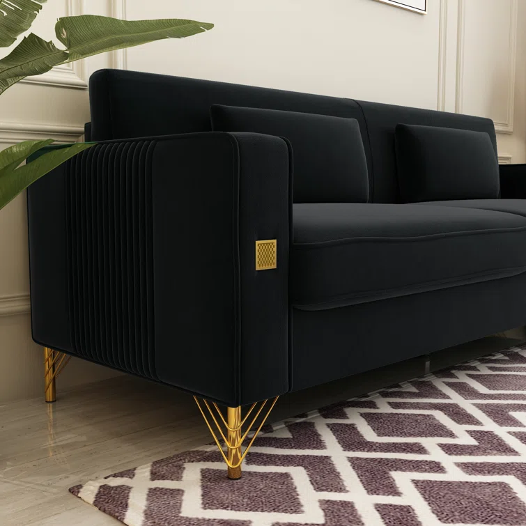 Deondry 85.63" Velvet Square Arm Sofa