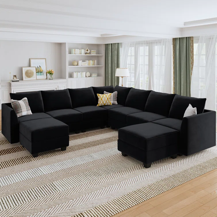 Berenika U-shaped Modular Sectional Sofa Reversible Velvet Sectional Sofa Couch With Chaise