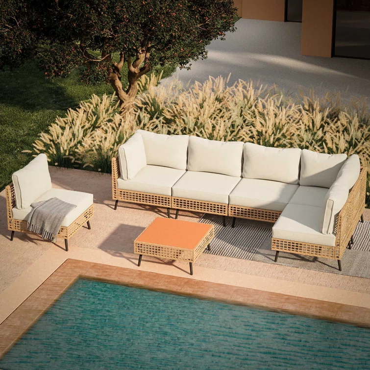 7 Pieces Wicker Sectional Seating Group with Cushions