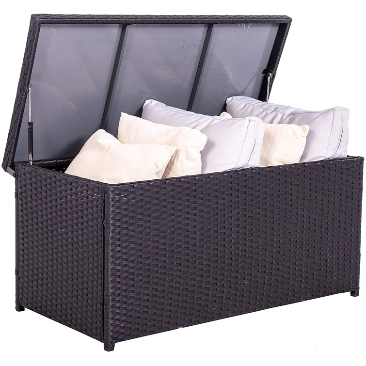 Aura Outdoor 40.16'' W 60 Gallons Wicker Deck Box in Black
