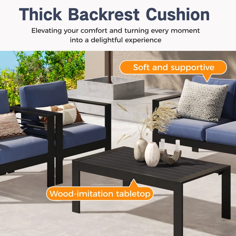 Brandtley 7 - Person Sofa Seating Group with Cushions and Fire Pit Table