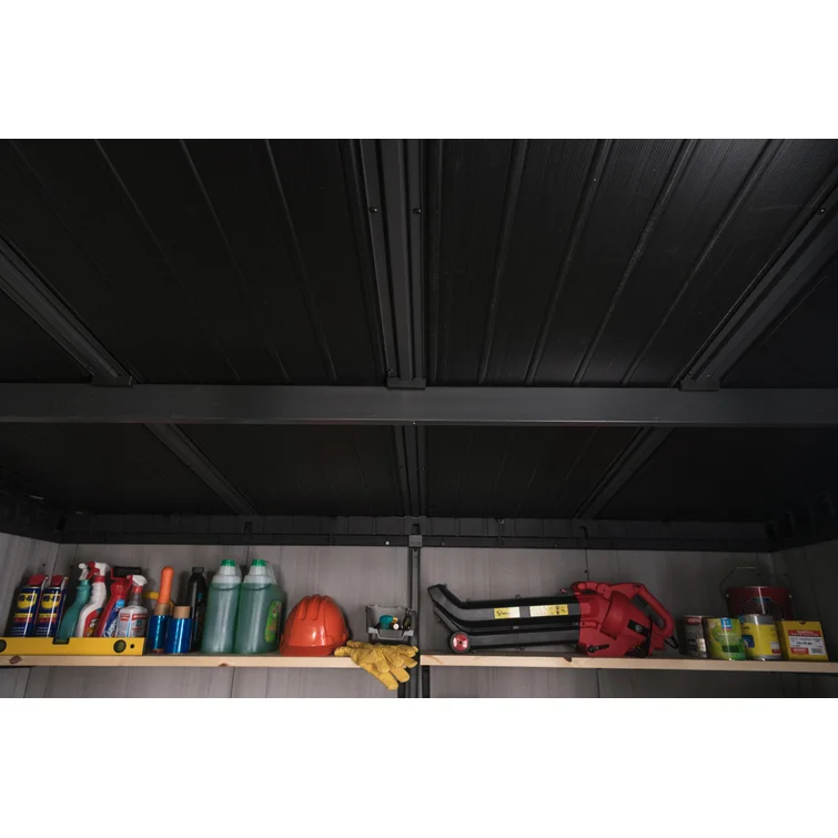 Keter Artisan 11x7 ft. Modern Durable Resin Outdoor Storage Shed With Floor and Double Doors for Garden Patio Furniture and Tools, Grey