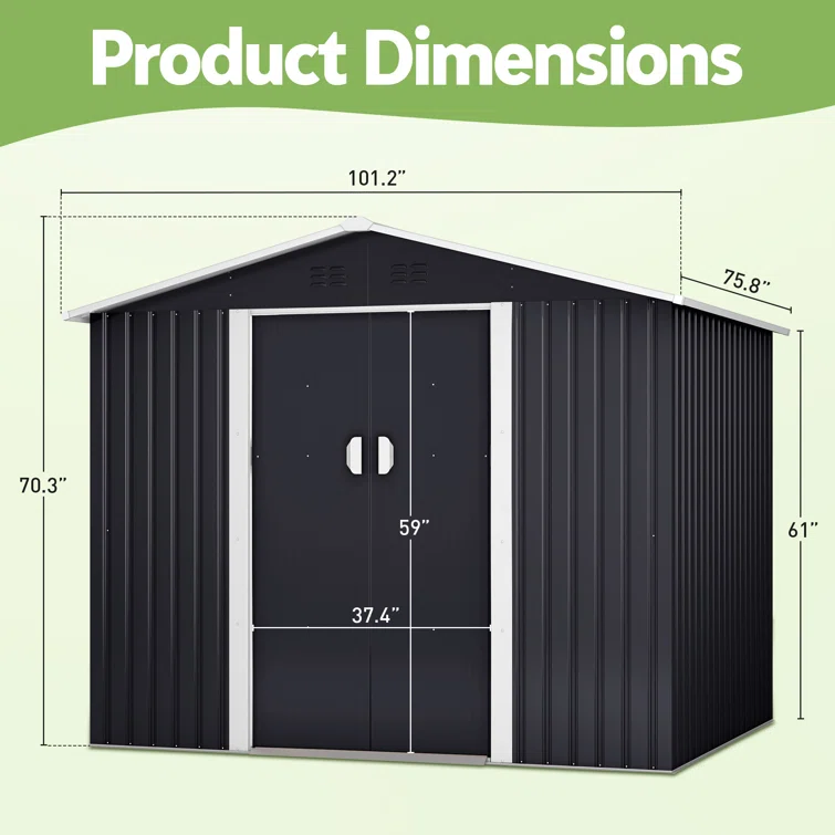 10 ft. W x 8 ft. D Metal Garage Shed