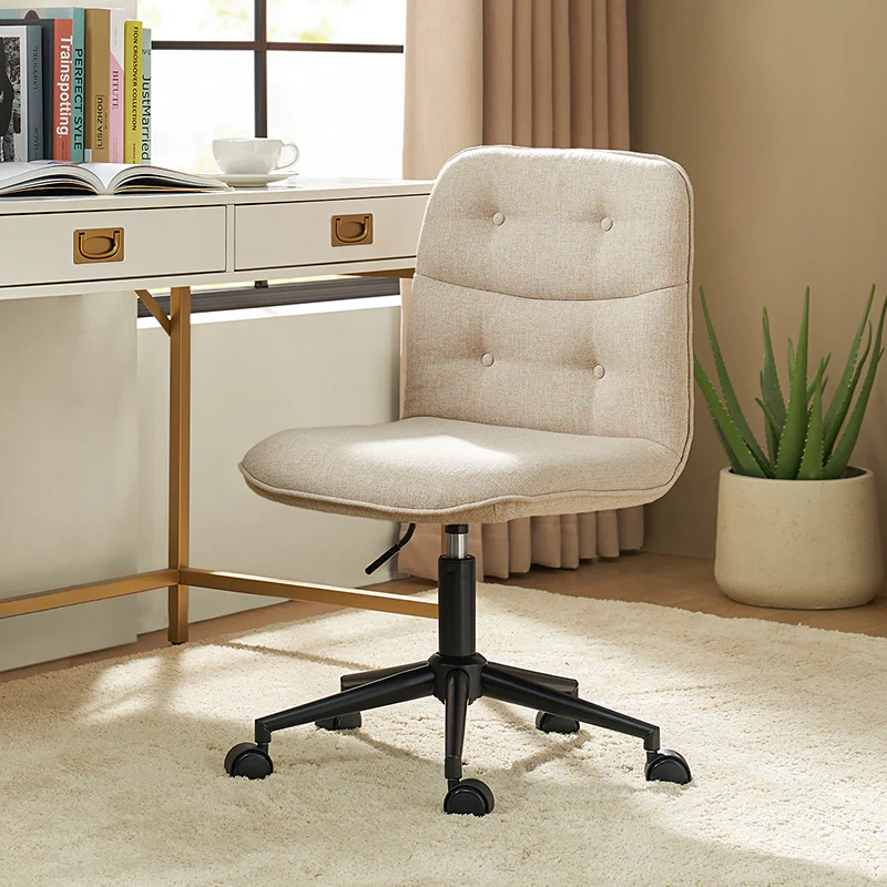 Leonhard Upholstered Swivel Task Chair: Plush Velvet Feel with Linen-Inspired Fabric, Adjustable Height, and Wheels