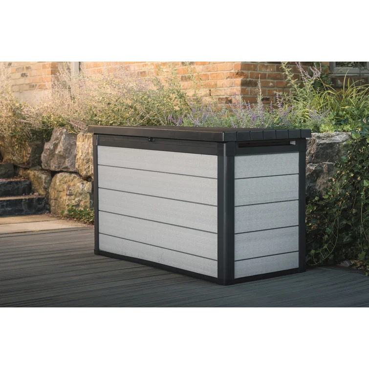 Keter Denali 200 Gallon Durable Resin Outdoor Storage and Organization Deck Box Ideal For Garden Patio Furniture and Supplies, Grey