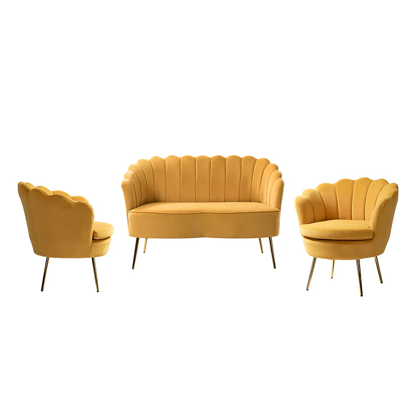 Ariel 3-Piece Scalloped Velvet Living Room Set