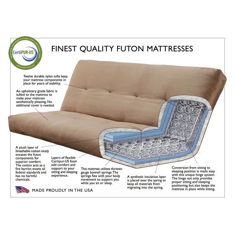 Stratford Full 81" Wide Faux Leather Loose Back Futon and Mattress