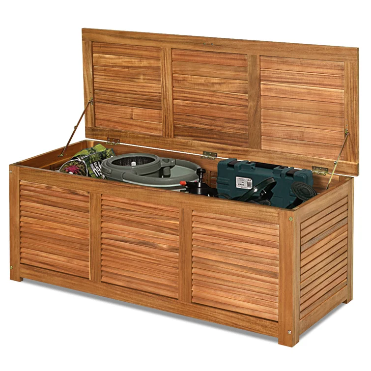 Costway 47.5'' W 47 Gallons Water Resistant Solid Wood Deck Box in Natural