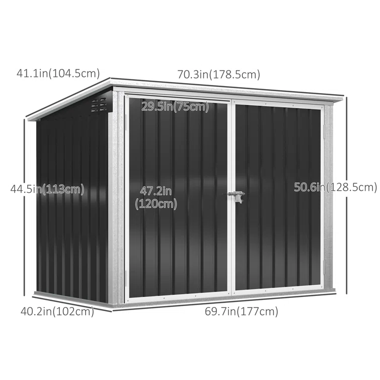 5.8 ft. W x 3.4 ft. D Metal Vertical Garbage Shed