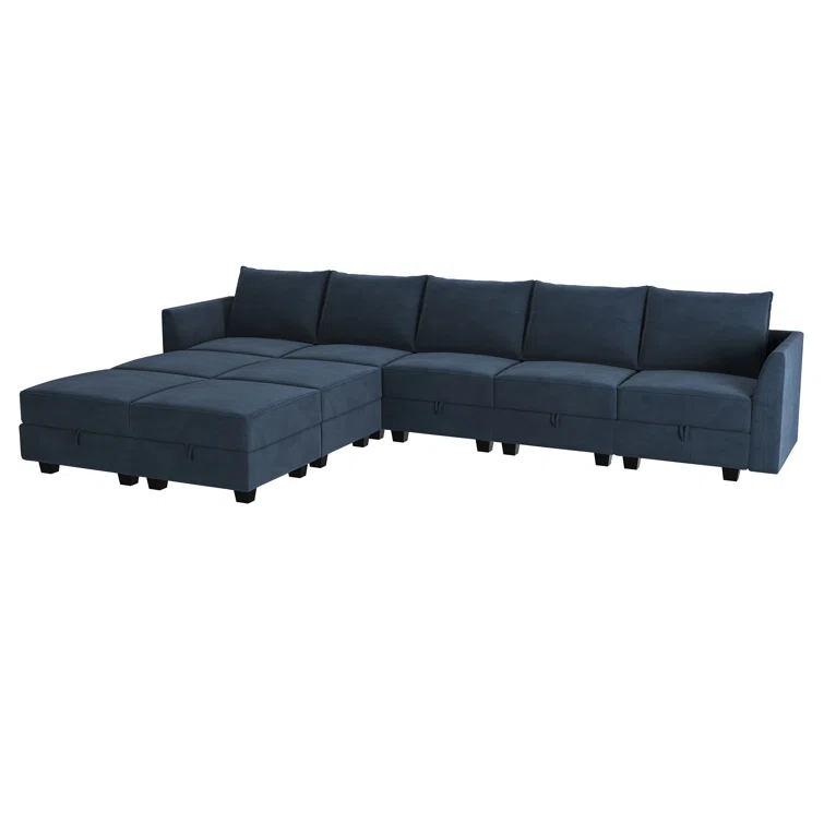 Sabira Velvet Reversible Modular Sofa & Chaise with Ottoman