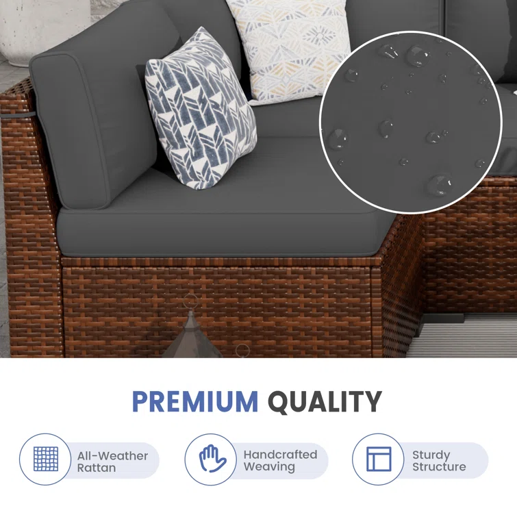7 Piece Rattan Sectional Seating Group with Cushions