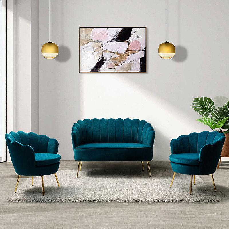 Ariel 3-Piece Scalloped Velvet Living Room Set