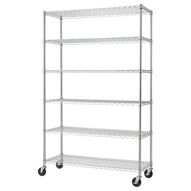 48" W x 18" D x 77" H 6 Tier Wire Shelving with Wheels