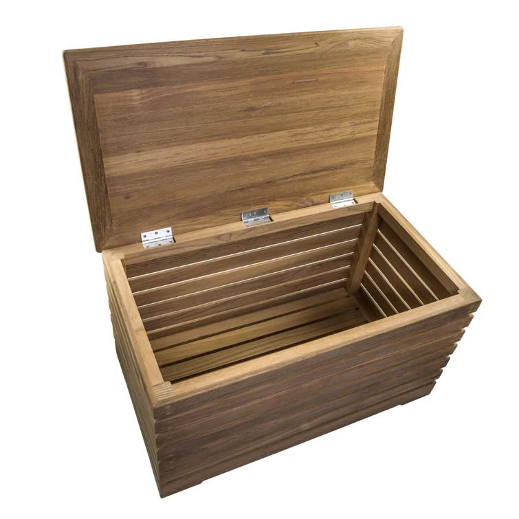 Madison Bay Trading Company Andros 33.5'' W 24 Gallons Solid Wood Teak Deck Box in Brown