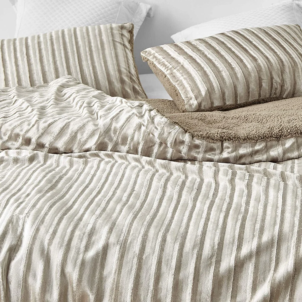 Velvet Crush - Coma Inducer? Oversized Comforter Set - Ridged Silvery Beige