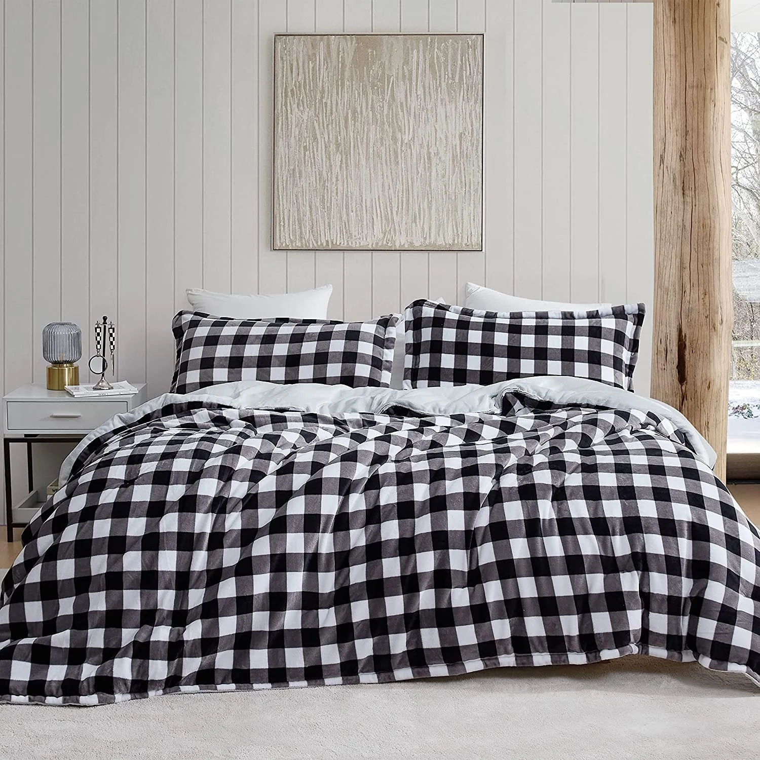 Ah, Yes The Scottish Winter - Coma Inducer? Oversized Comforter Set - Black Gray White Tartan Plaid