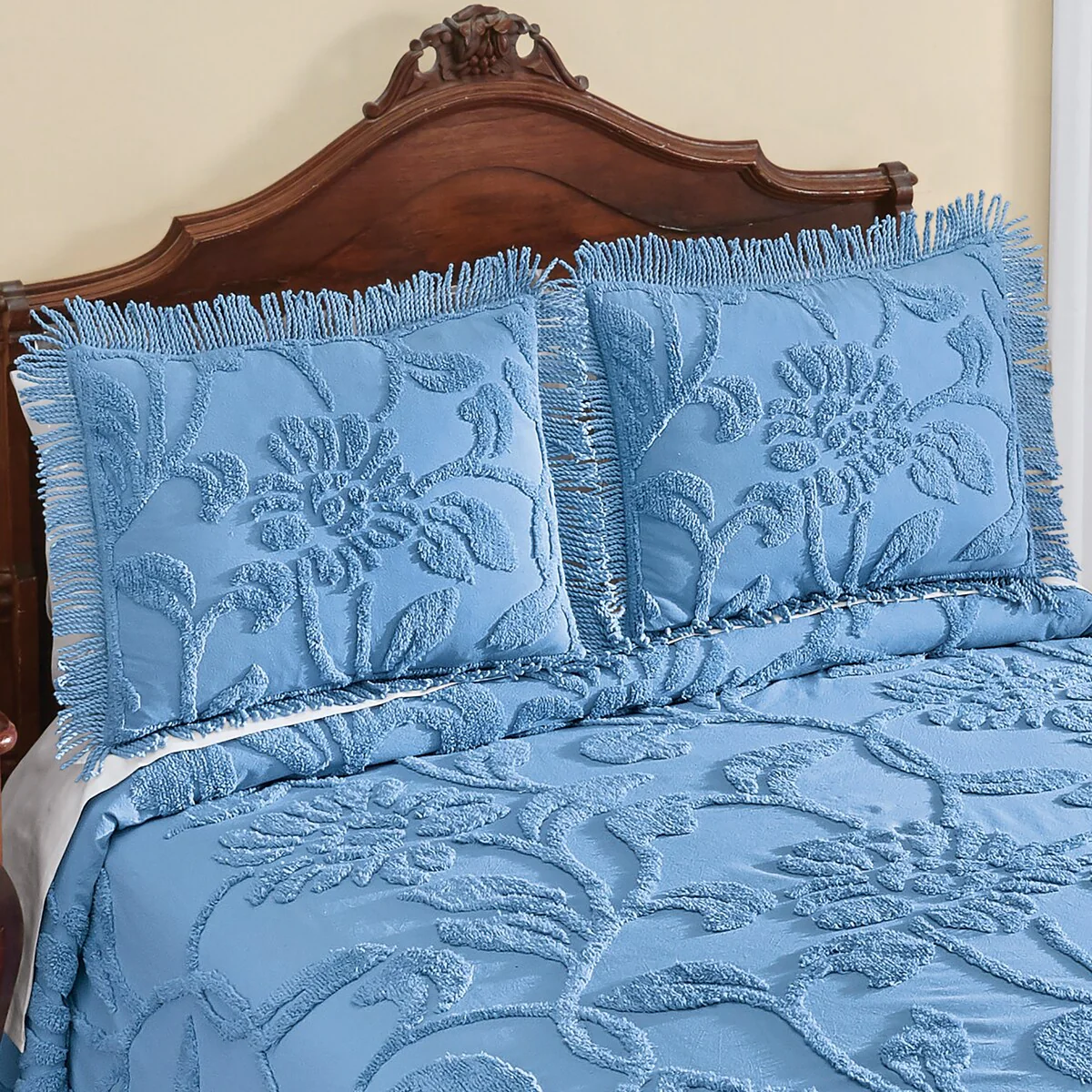 Floral Vine & Fringe Border Cotton Chenille Pillow Sham