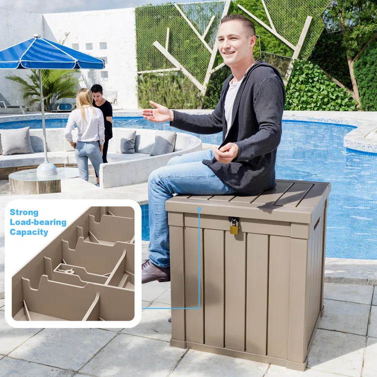 Deck Box 22.13'' W 50 Gallons Resin Lockable Deck Box
