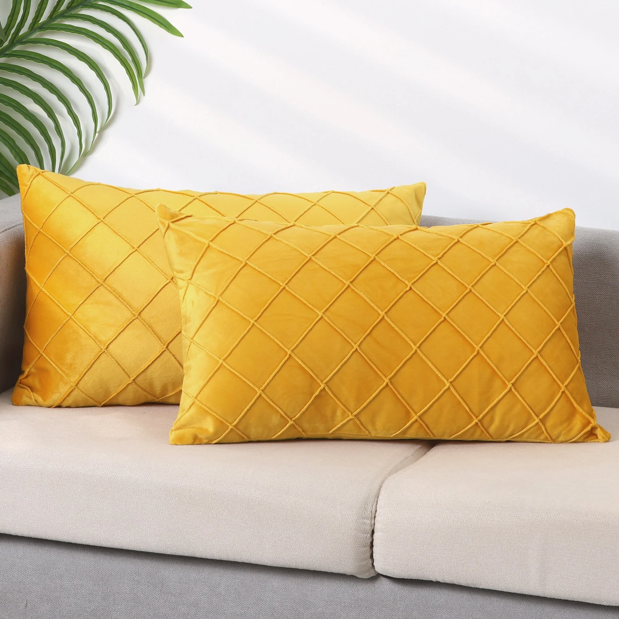 2 Pcs Soft Velvet Decorative Pillow Covers Solid Geometric Textured Cushion Covers